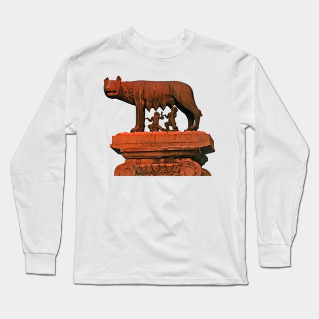 Capitoline Wolf Romulus and Remus Roman Empire Symbol Long Sleeve T-Shirt by oknoki